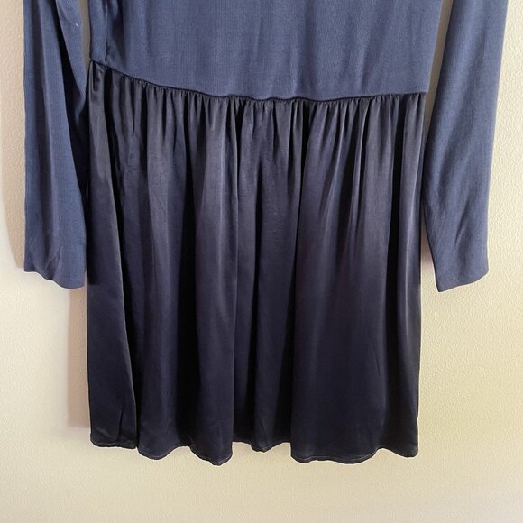 Michael Stars LP Nocturnal Blue V-Neck Long Sleeve Sutton Mixed Media Dress NWT - Picture 4 of 13